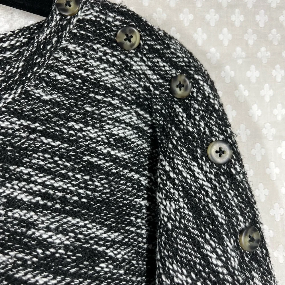 Madewell Black Marbled Button Shoulder Wide Sleeve‎ Sweater